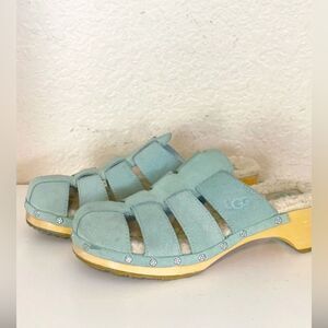 UGG Light Blue Suede Mules with Wooden Sole size 7